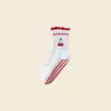 Meias de Yoga Femininas Profissionais Fitness Pilates Meias de Algodão Bordadas com Cerejas Meias para Chão Esportivas Antiderrapantes de Silicone Meias de Cano Médio
