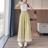 Pantalones de Encaje de Pierna Ancha para Mujer Verano 2025 Nuevo Seda de Hielo Protector Solar Casual Dopamina Yamamoto Niñas Pantalones Rectos