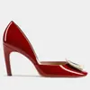 Zapatos de Tacón Alto para Mujer, Tacones de Aguja de Gama Alta, Sandalias Elegantes Caladas, Zapatos Planos Rv con Hebilla Cuadrada, Blanco Cong Yuan Mismo Estilo Charol Rosa Nude