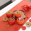 Decoración Personalizada de Cerámica Shishi Ruyi de Caqui para Lata de Té Decoración para el Hogar Cosas Buenas Vienen en Pares Caja de Regalo Set Dulces de Boda Venta al por Mayor