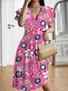 Vestidos de Otoño Temprano Transfronterizos Europeos y Americanos en Stock Vestido de Playa para Vacaciones de Verano Vestido Retro Elegante de Cuello V de Longitud Media