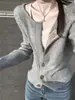 Cardigan de tricô cinza de manga longa estilo Chanel para mulheres, primavera e outono, com design único, estilo casual e descontraído, jaqueta curta de tricô