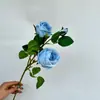 Flores Artificiales de Rosa de Seda con Tres Cabezas, Rosa Luna de Otoño para Fotografía de Boda, Arreglo Floral de Pasillo, Decoración de Arco, Arreglo Floral, Decoración del Hogar