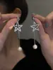Aretes de perla de estrella de cinco puntas, uso bidireccional, mismo estilo que los del distribuidor de Jin Chen, aretes de estrella de cinco puntas para mujer, estilo largo, poste de plata, lujo ligero