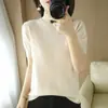Suéter delgado de punto para mujer personalizado de fábrica con cuello medio alto, jersey de color liso, top elegante de manga corta, suéter de otoño