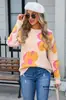 Nuevo Suéter Estampado de Mujer de Primavera 2025 Amazon Europeo y Americano Cuello Redondo Moda Suéter de Flor Grande