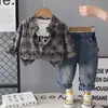 Ropa Infantil Para Niños Trajes de Primavera y Otoño Ropa Nueva y Elegante Para Bebés Camisa de Cuadros Guapo Para Niños Conjunto de Tres Piezas de Manga Larga Moderno