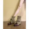 Botas de Cano Curto Chuyuji Vintage Patchwork Bico Redondo com Cadarço e Laço para Mulheres, Estilo Francês Emagrecedoras Versáteis Botas Western, Botas Martin