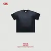 Camiseta para Hombre de Algodón Puro 250g Cuello Desgastado Negro con Efecto Pintura en Spray Degradado Retro Estilo Balenciaga Holgada Americana Manga Corta.