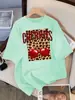 Estampado de Leopardo Cereza Diseño Creativo Camiseta para Mujer Algodón Camiseta Casual Verano Cuello Redondo Streetwear Suave Oversize Manga Corta