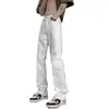 Jeans Bootcut Americano Branco da Moda Masculino Verão Cor Sólida Slim Fit Versátil Perna Reta High Street Casual Calças Compridas
