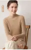 Suéter de Punto Base de Cachemir 100% Puro para Mujer, Rayas Otoño/Invierno, Cuello Medio Alto, Color Sólido, Corte Ajustado, Favorecedor