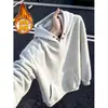Sudadera con capucha de peso pesado estilo americano doble botonadura color blanco grisáceo Otoño para Hombre Holgada Casual Pullover Par de Tops Ropa Exterior