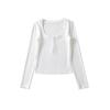 Camiseta básica de manga larga con botones y cuello redondo grande retro americano, sexy, ajustada, para exterior, de color sólido, corta, combinable con todo