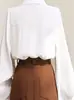 Camisa Chic de Manga de Farol Transfronteriza Europea y Americana para Amazon, Camisa Blanca de Manga Larga con Cuello en V Versátil y Elegante para el Trabajo