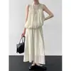 Top Floral Sin Mangas Estilo Perezoso Luxi + Falda Plisada Drapada 26 Verano Transpirable Conjunto de Dos Piezas 3942