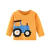 Camiseta de manga larga para niño Otoño 2026 con estampado de coche de dibujos animados, camiseta básica de cuello redondo para niño pequeño, top para niños, ropa en stock