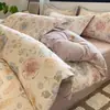 Juego de ropa de cama de cuatro piezas de algodón cepillado, algodón puro, engrosado para otoño e invierno, apto para todas las estaciones, incluye sábana plana, sábana ajustable y funda de edredón