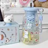 Taza de agua de oso linda original para estudiantes, portátil, taza con popote anticaídas, alto atractivo estético, estilo femenino, con separador de té, vaso de plástico