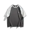 Camiseta Tricô Manga Curta Gola Redonda Raglan Colorblock Estampa de Letras Verão 2025 City Fanpin
