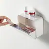 Caja de Almacenamiento de Baño Montada en la Pared con Tapa abatible, Portacotonetes y Toallas Sanitarias sin Taladro, Organizador de Artículos Varios Montado en la Pared