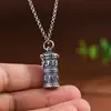 Colgante de Caja Gawu Vintage de Plata Pura Rey Ciervo Dorado con Mantra de Seis Palabras y Namaste Buda Amitabha, Joyería de Plata Unisex