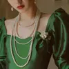 Colar Coreano Dongdaemun Retrô Multicamadas de Pérolas Sintéticas Corrente Longa Versátil para Suéter Joia Cheongsam Corrente de Bolas