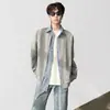 Camisa Patchwork Estilo College Primavera e Outono Estilo Coreano Falsa Duas Peças para Homens, Jaqueta Camiseta Manga Longa Gola Polo Solta de Alta Qualidade