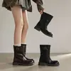 2026 Novas Botas Martin Elegantes de Bico Redondo com Solado Grosso e Fivela, Salto Grosso de 3,5cm Botas de Motocicleta Retrô, Botas Western para Mulheres