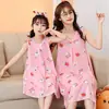 24 Vestido de Noche de Verano para Padres e Hijos Algodón Seda Madre e Hija Mediano y Grande Niños Bebé Vestido para el Hogar Estampado Tirante Vestido Base Camisón