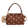 Bolsa de balde de ganga com bolinhas e cordão da moda para mulheres com pingente de urso fofo, mini bolsa de ombro/transversal com corrente