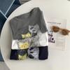 Camiseta de Algodão Puro Canelada com Estampa de Gato de Manga Curta Versão Coreana Verão Gola Redonda Pulôver Estudante Redutora de Idade Top Versátil Novo Estilo