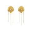 Pendientes Largos Exagerados de Aleación Europeos y Americanos con Borlas en Forma de Abanico y Forma de Diamante Pendientes Largos de Cadena con Garras Estilo Palacio Retro para Mujer