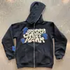 Sudadera con capucha y cremallera estampada con letras de comercio exterior estilo europeo y americano moda callejera holgada 2024