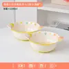Set de tazón y plato de cerámica con esmalte bajo y relieve de flores y pájaros de dibujos animados creativos, juego de vajilla para el hogar, regalo para inauguración de casa