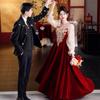 Vestido para Brindis de Novia 2026 Estilo Nuevo Lujo Ligero Nicho Bordado Francés Vestido de Compromiso Mujer Rojo Boda Sensación de Alta Gama