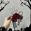 Acessório de cabeça de Halloween rosa caveira grampo de cabelo de tule para mulheres presilha lateral para cabelo acessório de festa cosplay decoração de mão de caveira