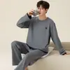 Algodão PuroConjunto de Pijama Masculino de Manga Longa Estilo Primavera e Outono Solto Roupa de Casa Conjunto de Duas Peças Outono 2026 Novo