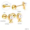 Brincos Studs Geométricos Minimalistas Europeus e Americanos Transfronteiriços, Brincos Pequenos e Delicados de Aço Inoxidável com Fecho de Rosca, Acessórios de Orelha Banhados a Ouro 18K