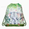 Bolsa de Tela No Tejida Wf080 con Tema de Animales de la Selva Bolsa de Regalo Promocional Elefante Tigre Almacenamiento Decorativo Cierre de Cordón Bolsillo con Solapa Pantalones