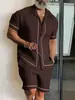 Moda Transfronteriza Temu Casual para Hombre Nuevo Conjunto de Dos Piezas Camisa de Manga Corta con Cuello Campana Estampado 3D y Pantalones Cortos Cómodo