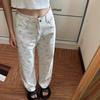 Jeans Blancos de Pierna Ancha Estilo Americano con Flores para Primavera y Verano, Denim Lavado para Mujer, Cintura Alta, Pantalones Rectos Sueltos Adelgazantes
