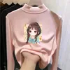 Camiseta térmica infantil de fleece dupla face, novo estilo outono/inverno, camada interna quente e macia para meninas, gola semimangata, top autotérmico