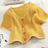 2024 Nuevo diseño de clavícula estilo coreano camisa corta suéter de manga corta adelgazante para la cintura camiseta de seda helada para mujer