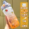 Copo de Água 2000ml Feminino Verão Estudante Chaleira de Água Esportes ao Ar Livre Copo Balde Grande Capacidade Copo com Canudo e Escala