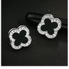 Venta Caliente Todo Plateado Clásico Suerte Cuatro Hojas Trébol Plata de Ley 925 Aguja de Plata Aretes Trébol Negro para Mujeres