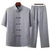 Vestido Tang de Verão para Homens de Meia-idade e Idosos Manga Curta Estilo Chinês Bordado Roupa de Pai Camisa