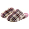 2026 Nuevas Pantuflas de Algodón a Cuadros Vintage para Mujer, Uso en Interiores en Otoño e Invierno, Suela Gruesa, Silenciosas, Felpa, Cálidas