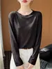 Nueva camiseta fina de punto fino para mujer de otoño transfronteriza, manga larga, top semi-transparente para aire acondicionado y protección solar, versátil y adelgazante
