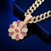 Hip-Hop Europeo y Americano Multicolor Diamante Completo Giratorio Murakami Takashi Girasol Colgante Oro Real Electrochapado Moderno Collar Hip-Hop